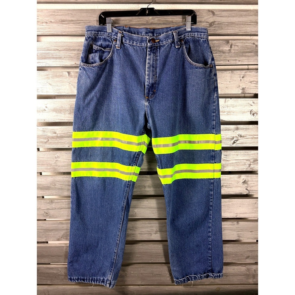 Red Kap Mens High Visibility Reflective Safety Work Jeans Denim Blue 40